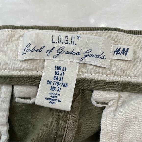 H&M LOGG Slim Fit Olive Green Pants Size Waist 31 - Picture 10 of 14